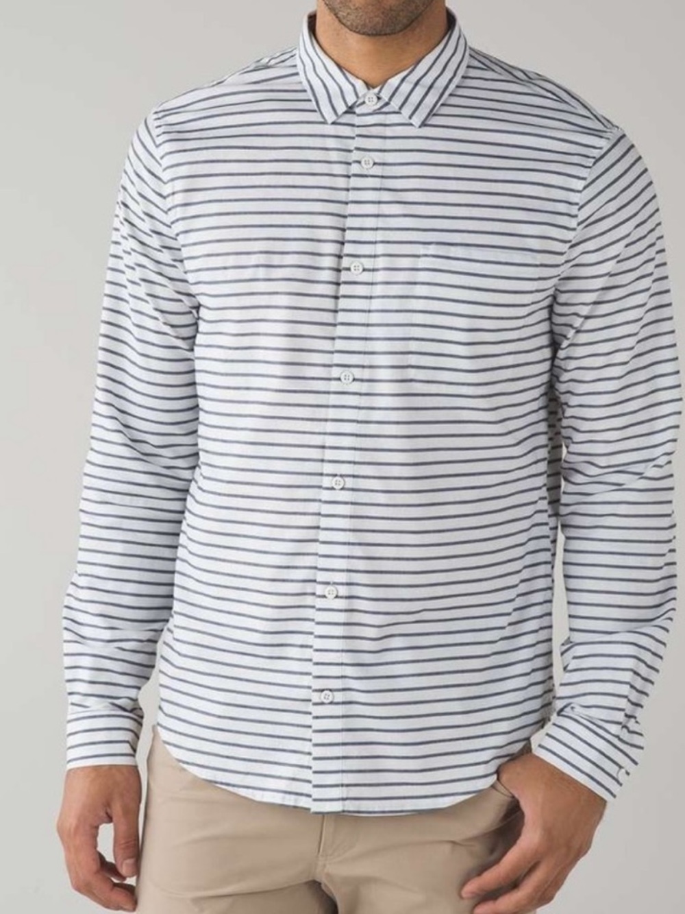 lululemon athletica White and Navy Striped Button-Down Shirt